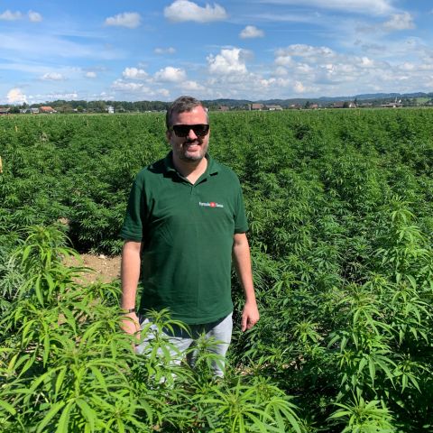 Formula Swiss founder in a Swiss hemp field