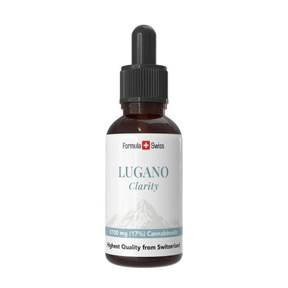 Bottle of Lugano Clarity with Formula Swiss branding on a white background