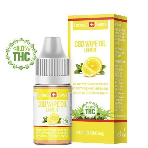 Formula Swiss CBD vape liquid Lemon, 3% CBD (300 mg), 10 ml bottle and box
